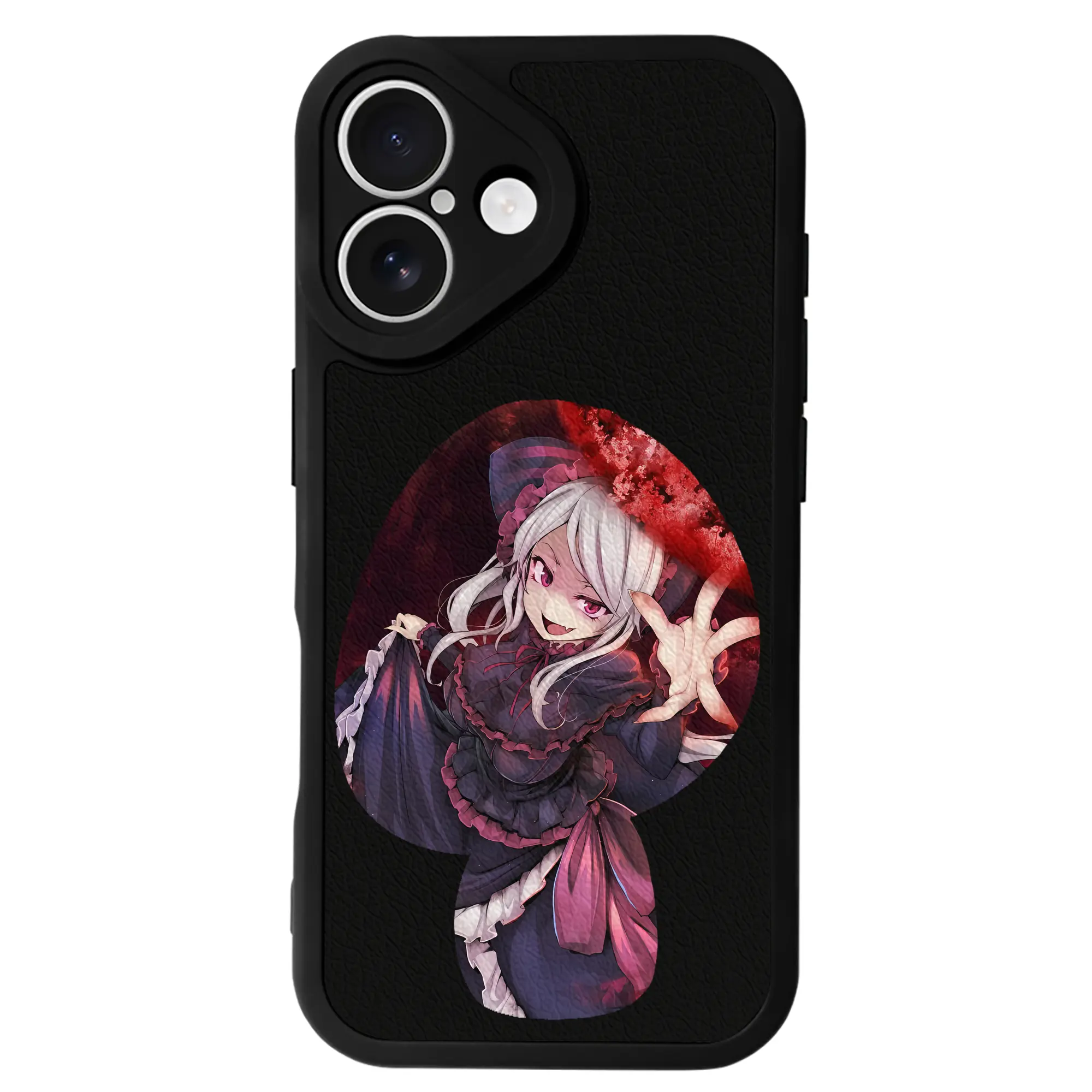 オーバーロード グッズ シャルティア・ブラッドフォールン - IPhone 16シリーズ対応 ・ シリコンスマホケース ・ レザー調 ・ 高精度フィット ・ 耐衝撃 ・ ワイヤレス充電対応 ・ 精密カット